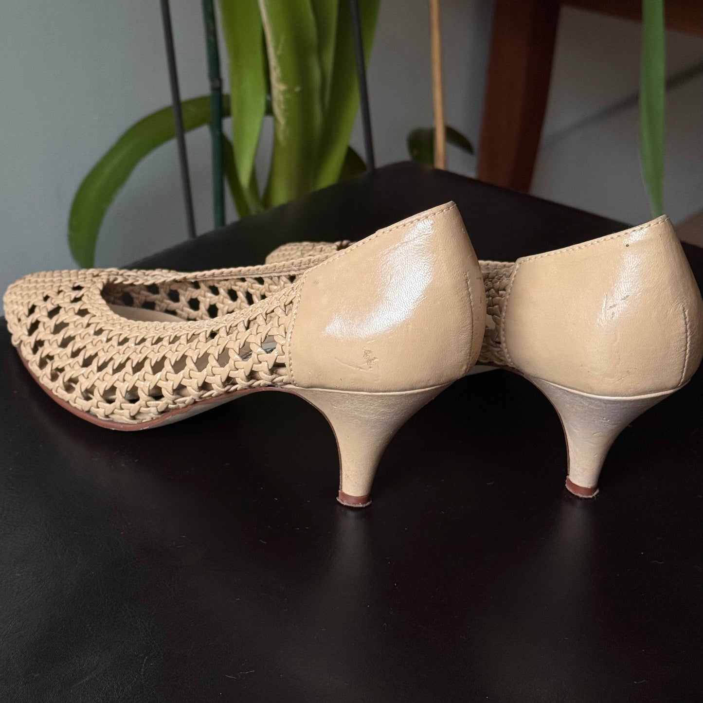 Beige Net Kitten Heels