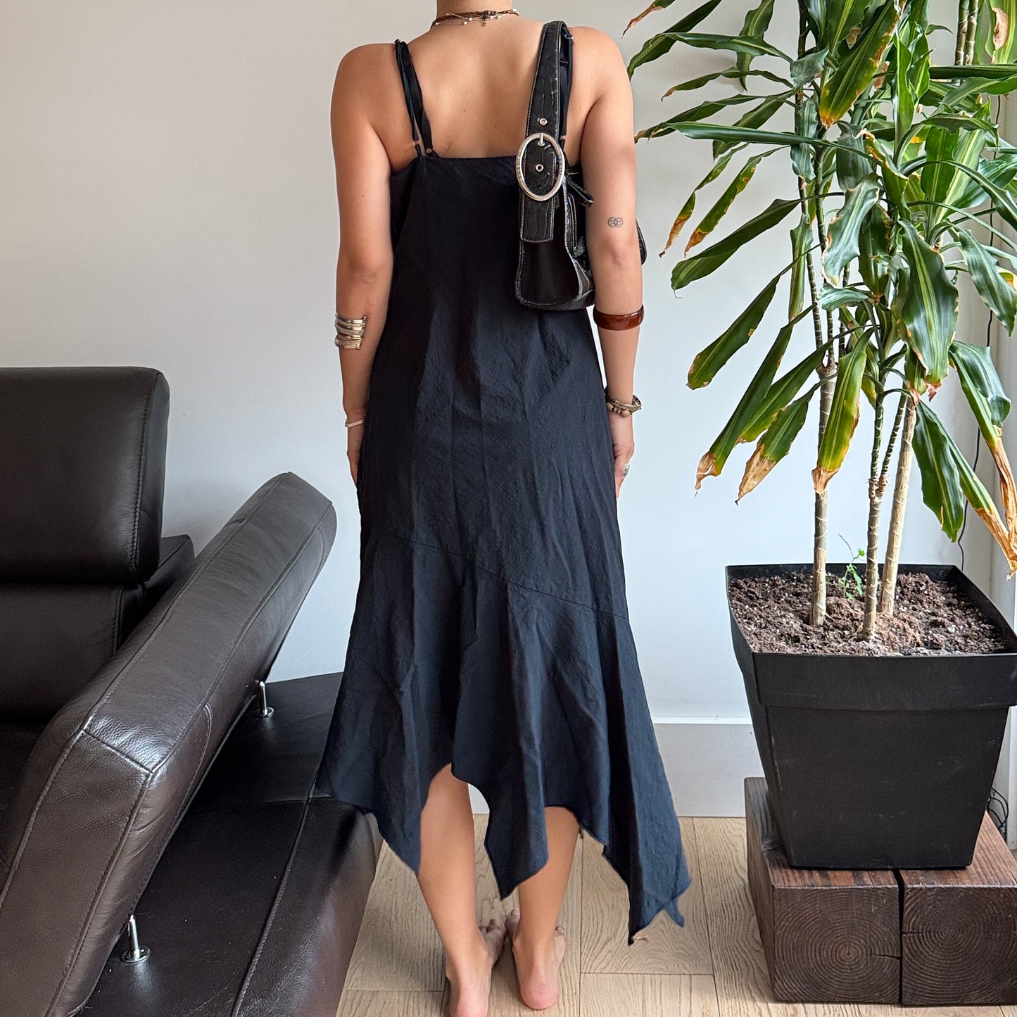 Navy Asymmetrical Beaded Dress