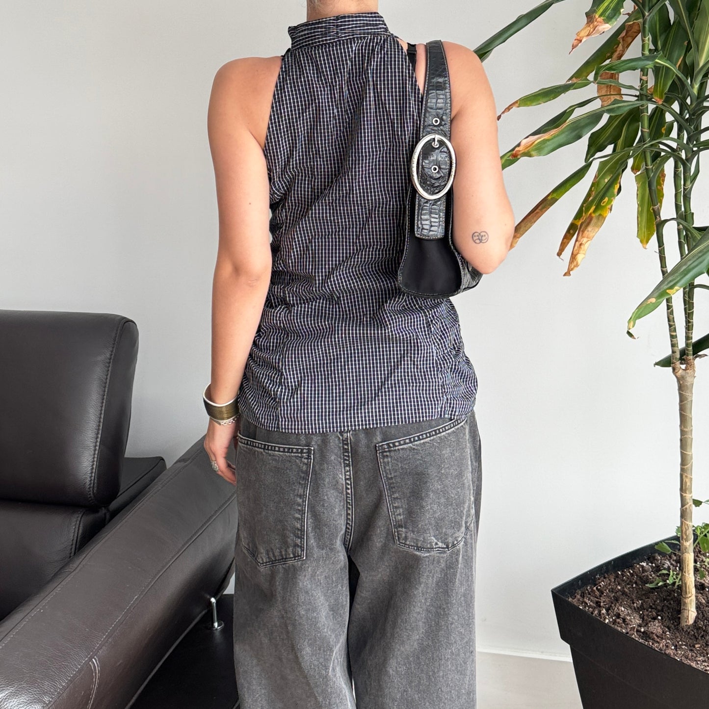 B&W Plaid Ruffle Top