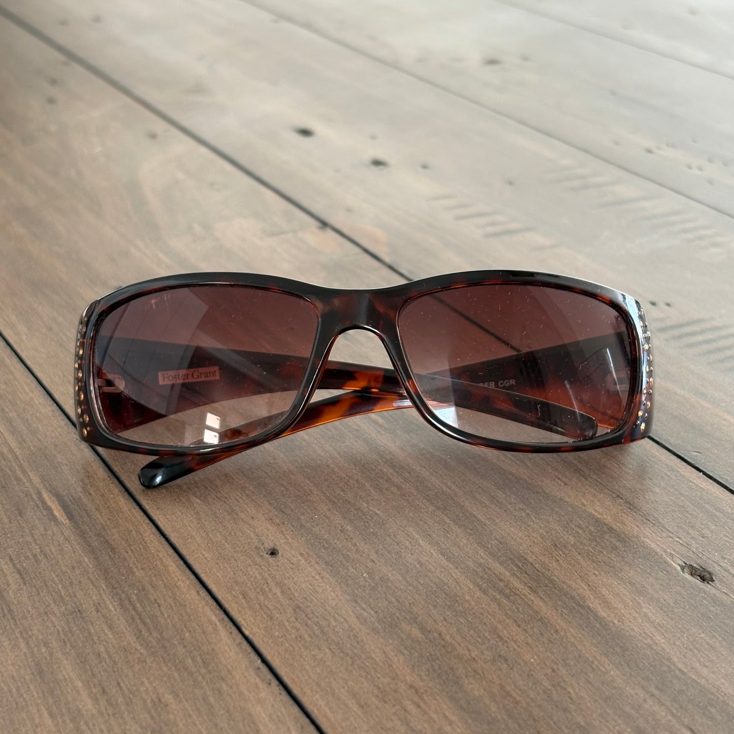 Brown Gold Rhinestones Sunglasses