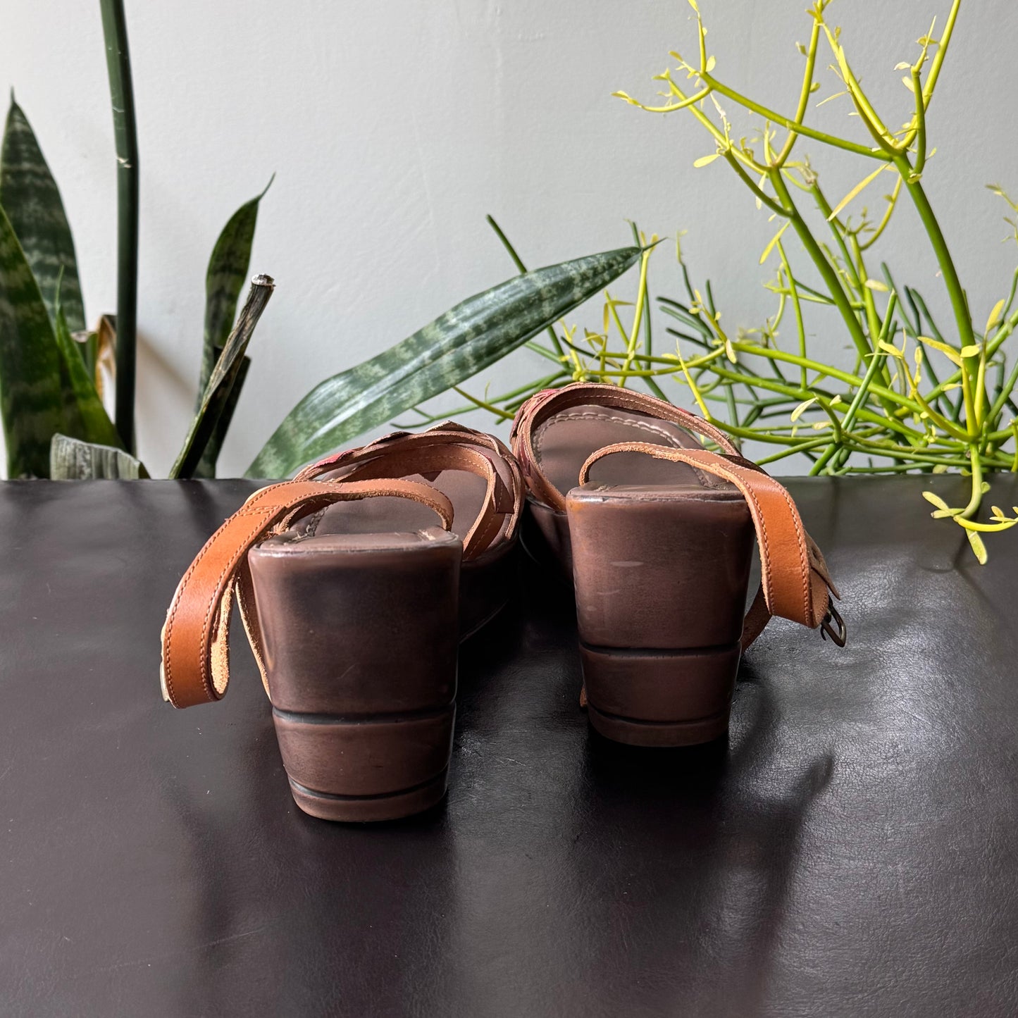 Brown & Red Platform Sandals