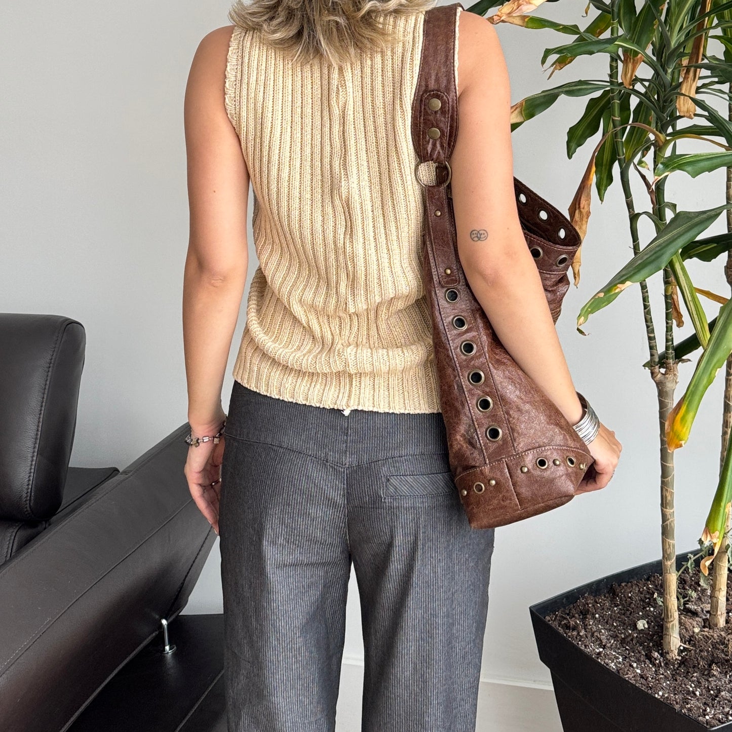 Beige Crochet Layered Top