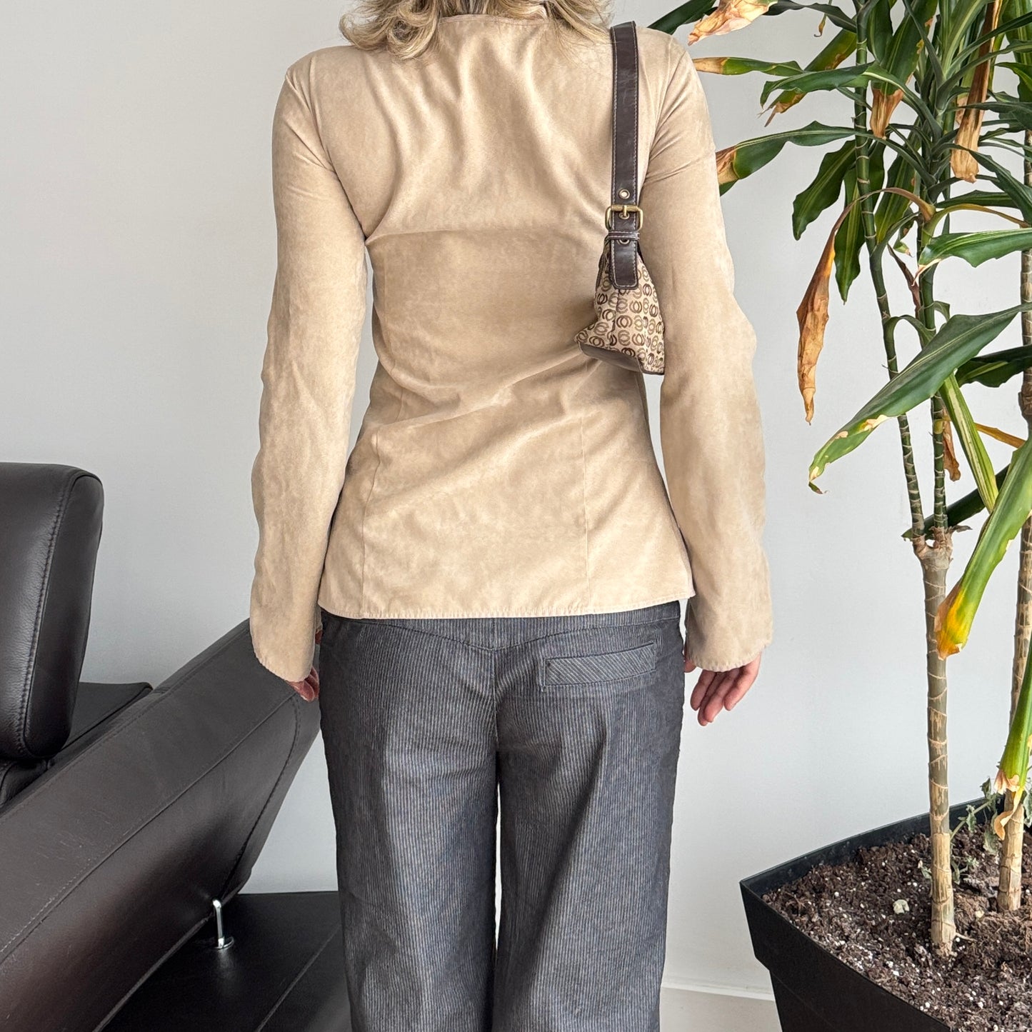 Beige Suede Floral Top