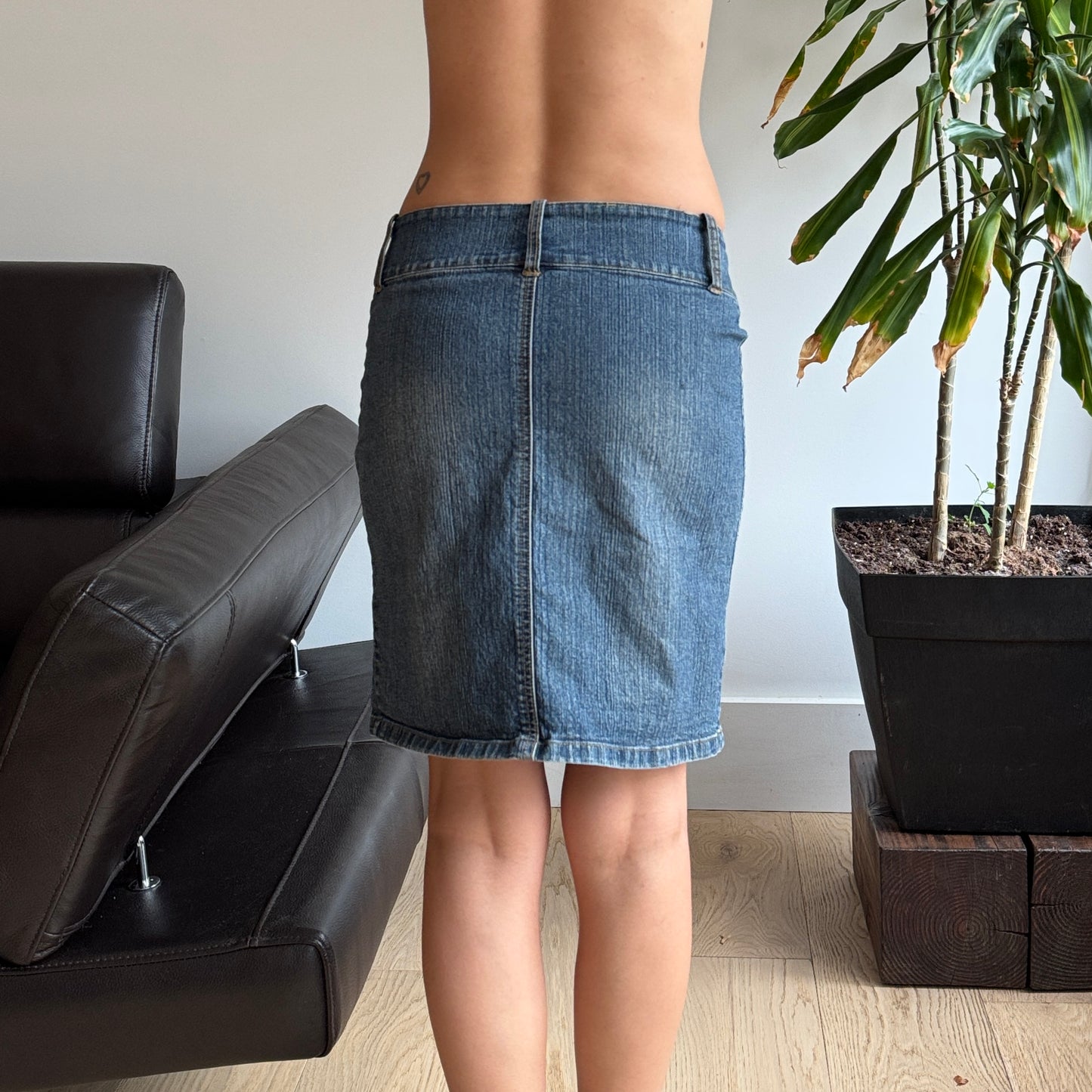 Lowrise Denim Belt Midi Skirt