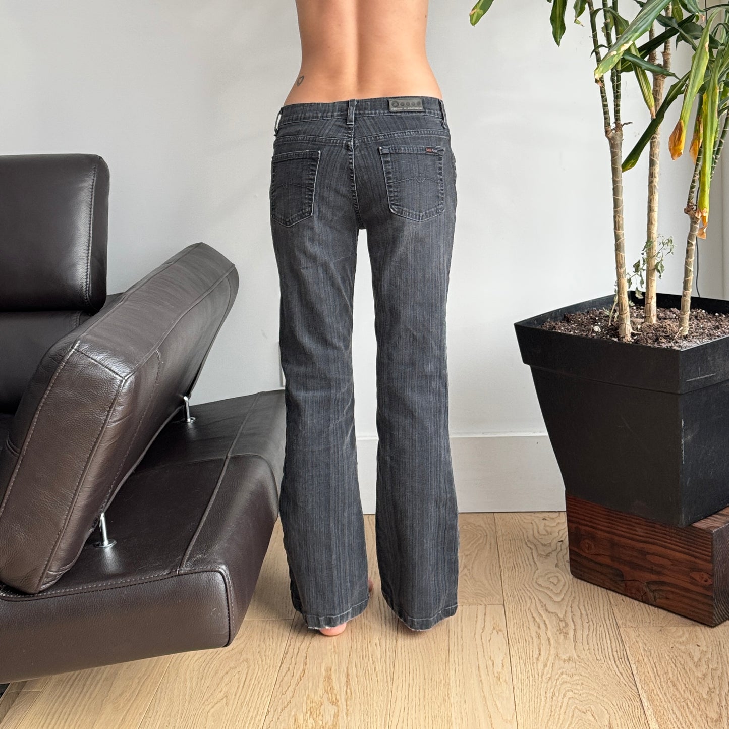 Grey Midrise Striped Jeans