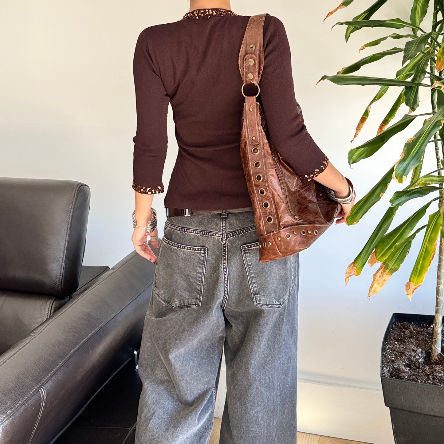 Brown Sequin Rhinestone Top