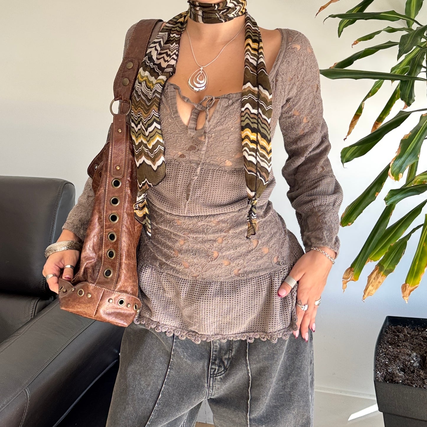 Brown & Green Mesh Scarf