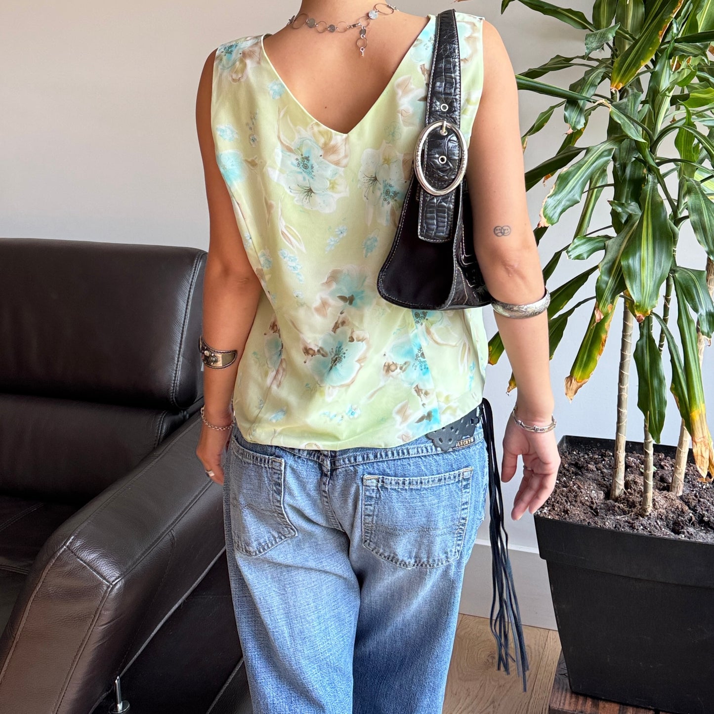 Green & Blue Mesh Floral Top