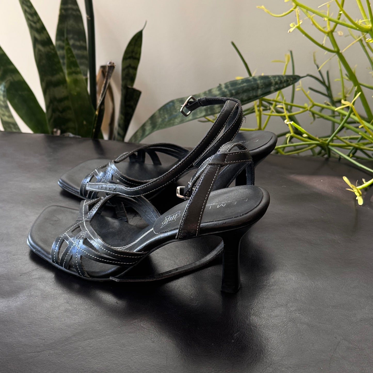 Black Square Genuine Leather Heels