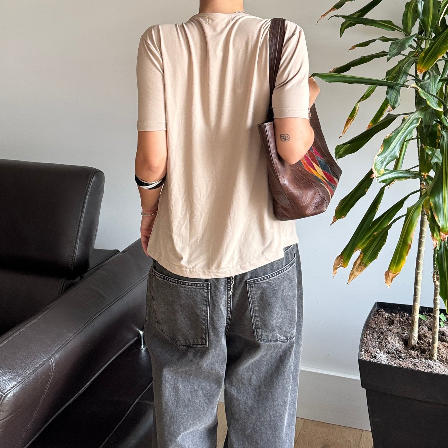 Beige Wooden Beaded Top