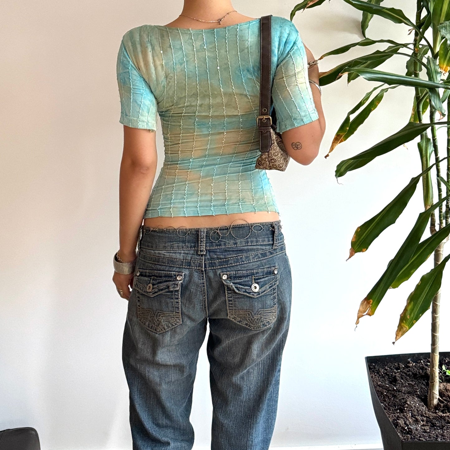 Blue Sequin Fitted Top