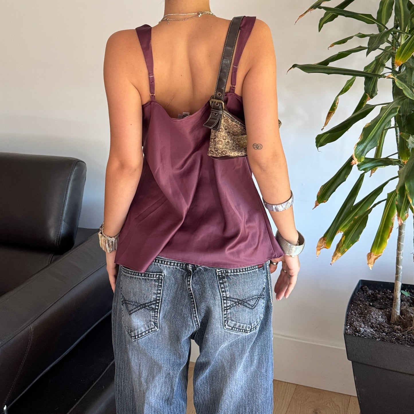 Purple Ribbon Satin Top