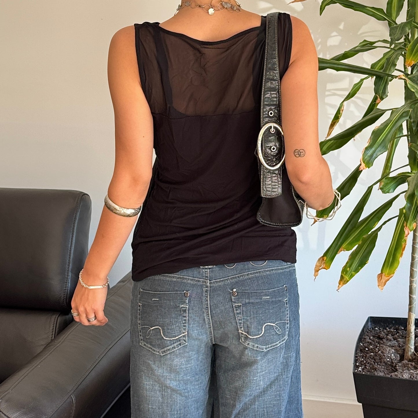 Black Sequin Mesh Top