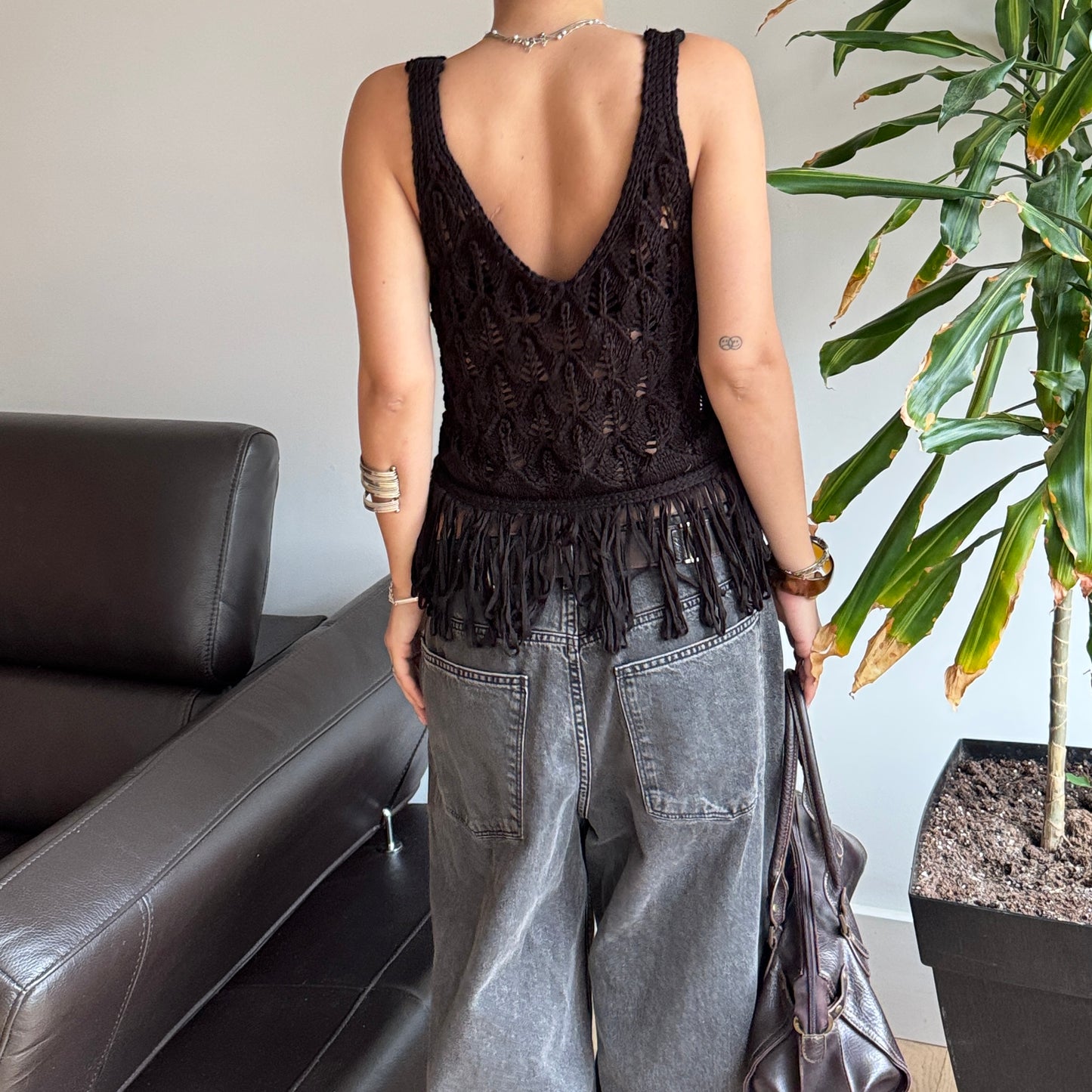 Black Crochet Fringe Top