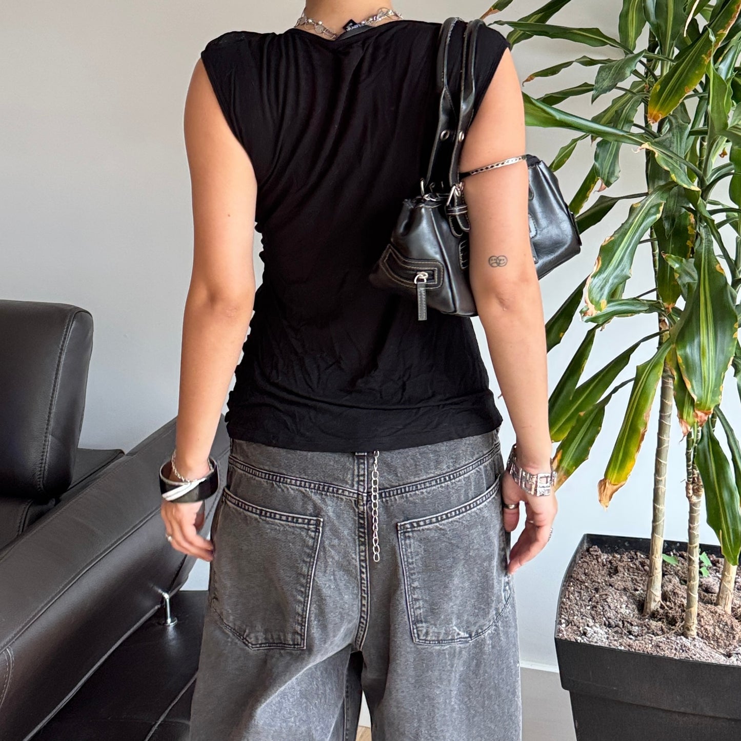 Black Unique Ruffle Top