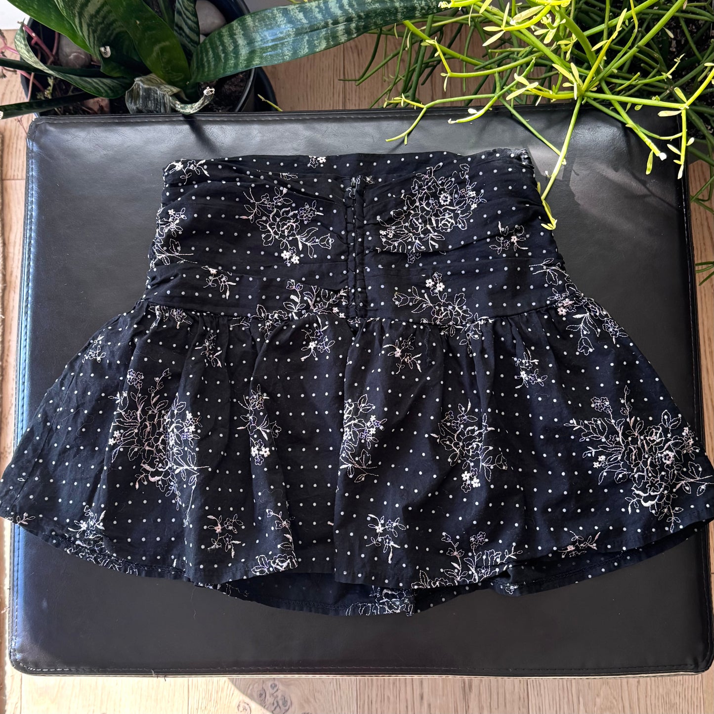 Black Floral Polka Dot Mini Skirt