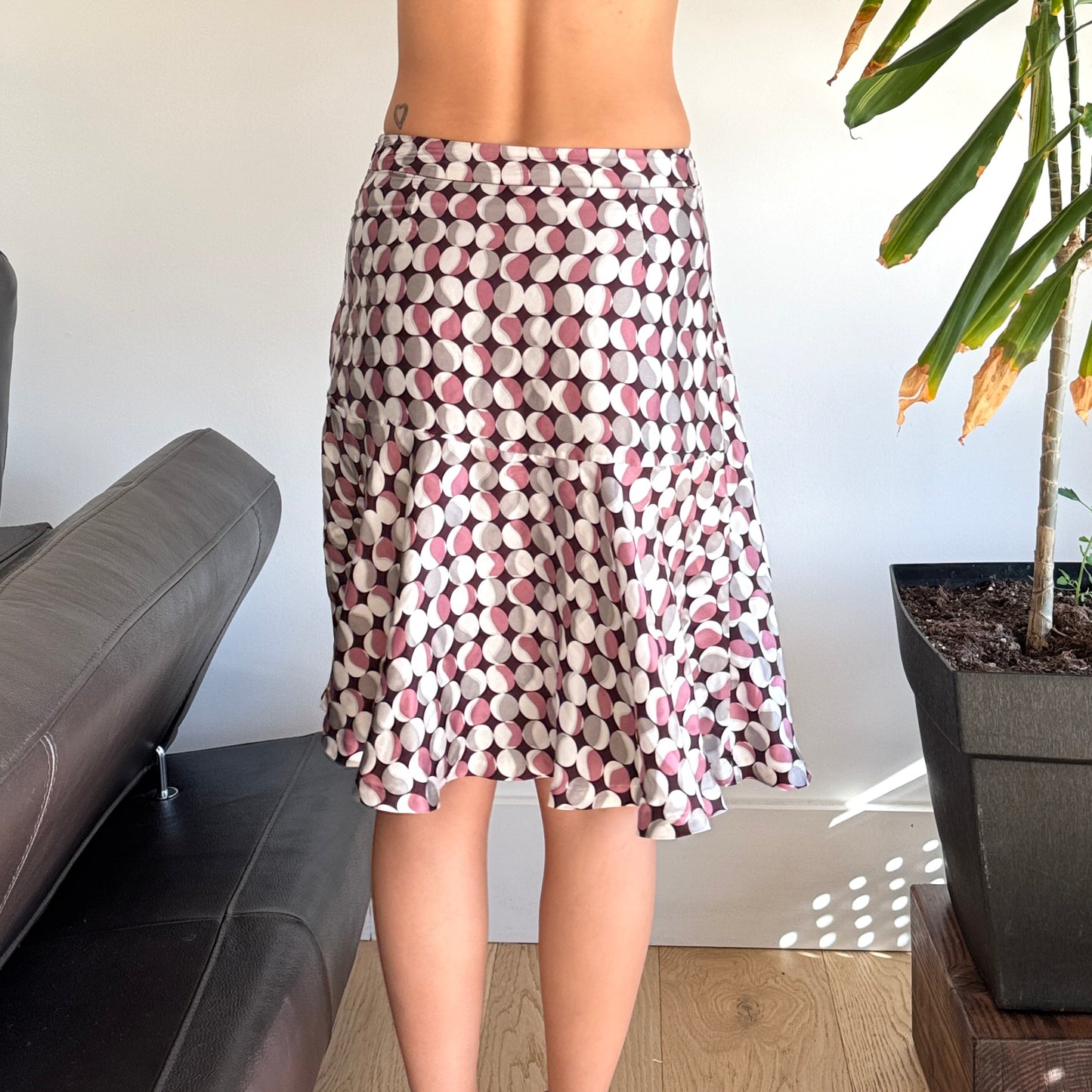 Grey & Pink Circle Genuine Silk Skirt