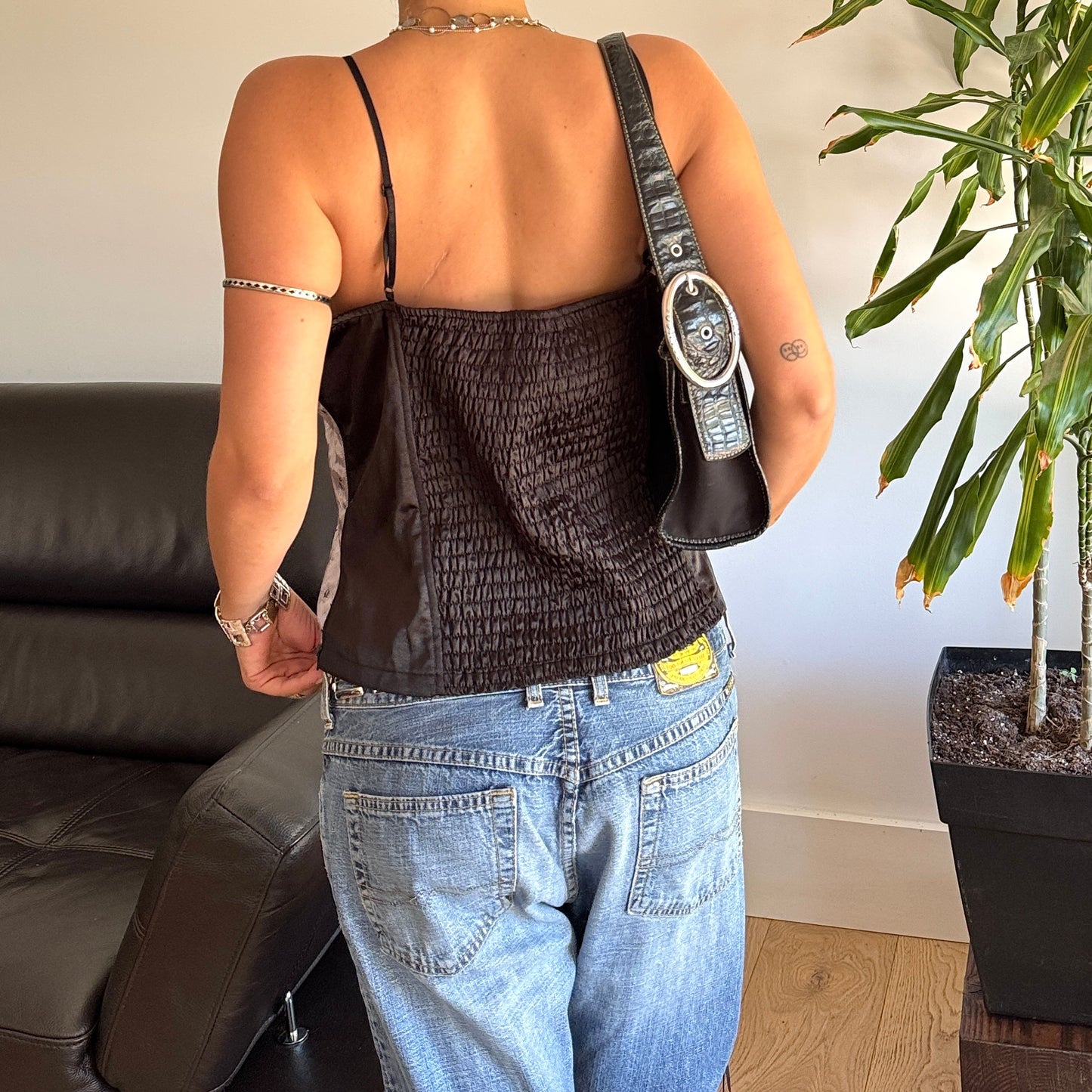 Silver & Black Satin Sequin Top