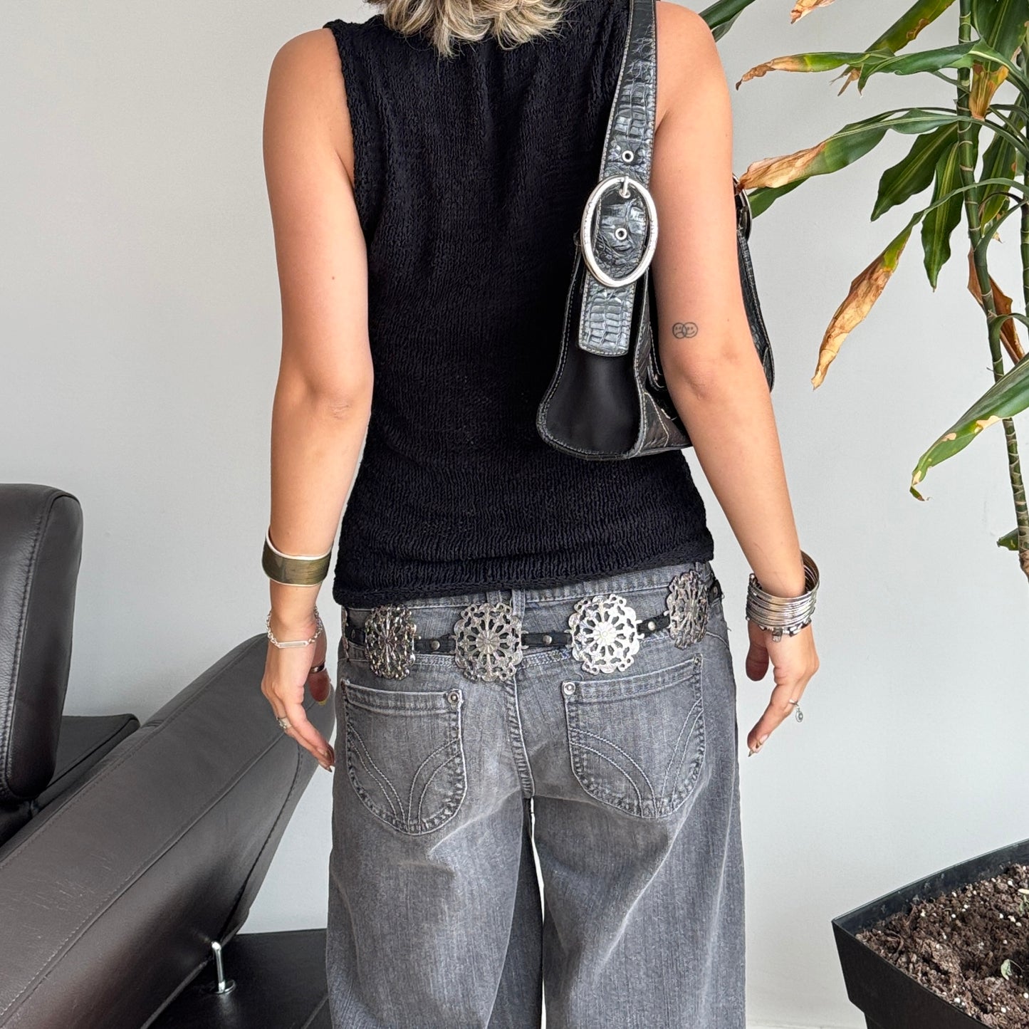 Black Crochet Turtleneck Top