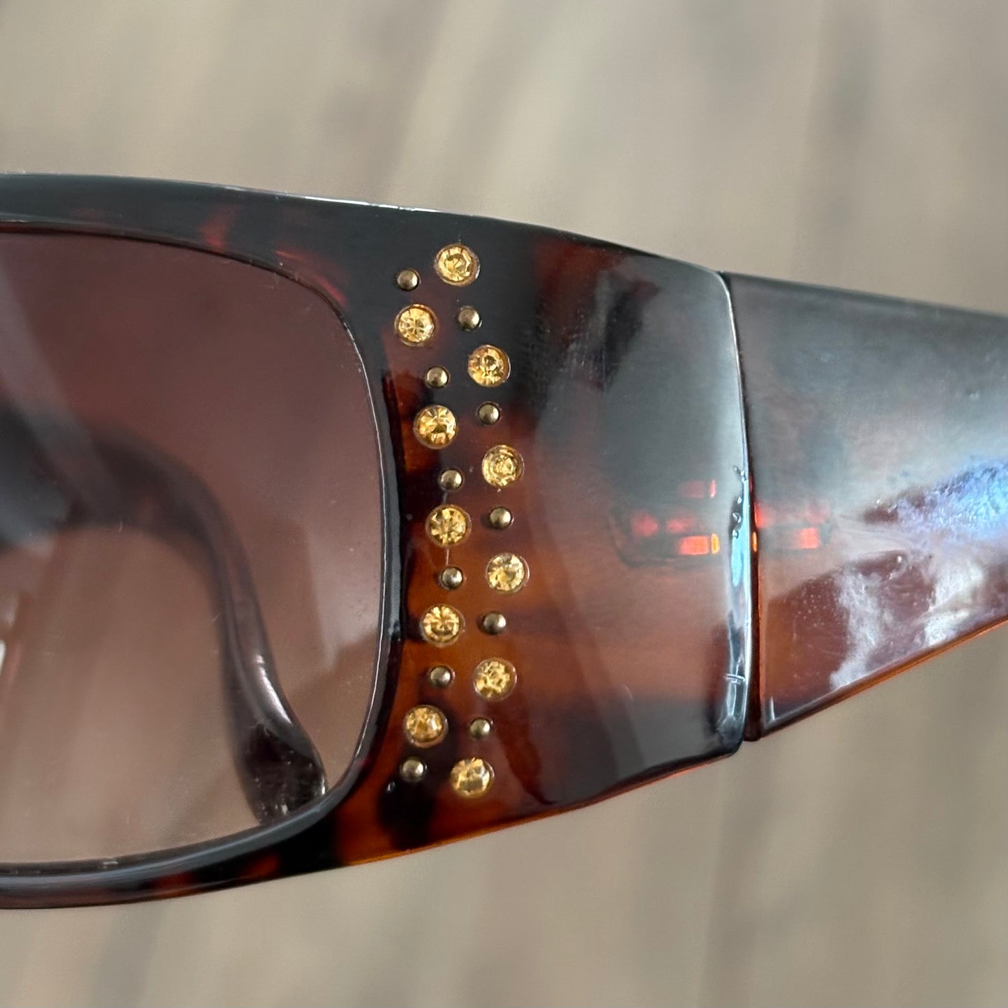 Brown Gold Rhinestones Sunglasses