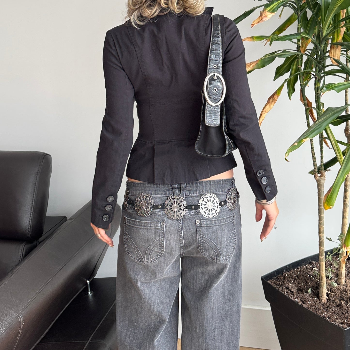 Black Button-Up Jacket Top