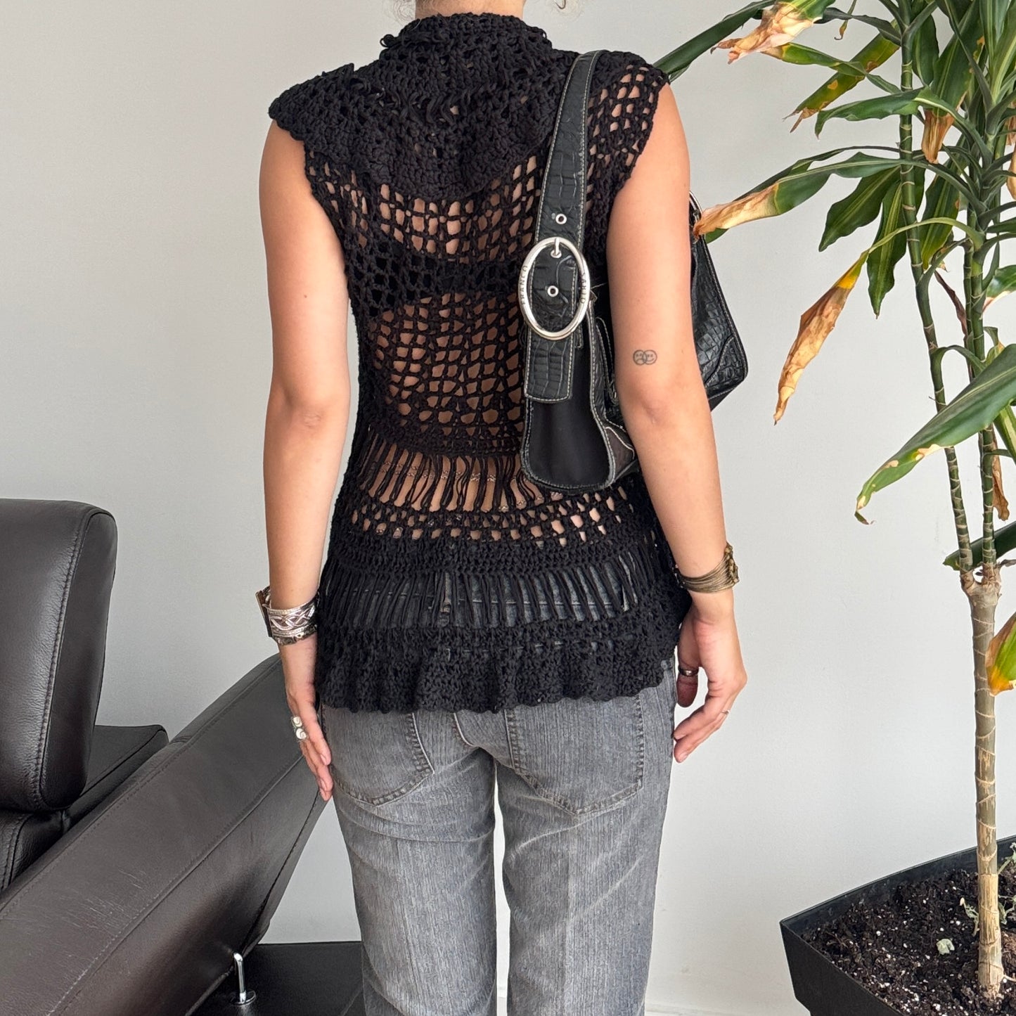 Black Crochet Cardigan Top