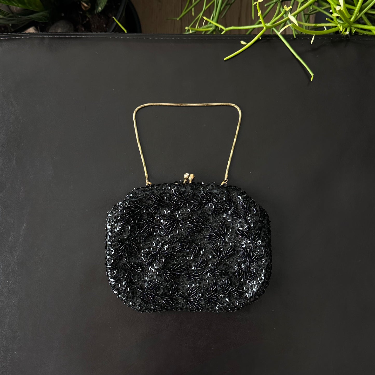 Black & Gold All Beaded Mini Purse