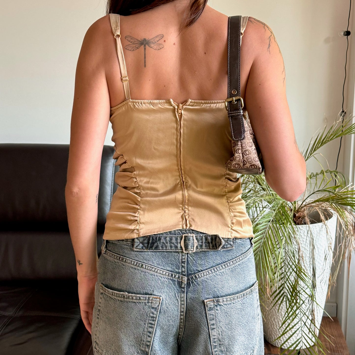 Beige Silk Corset Top