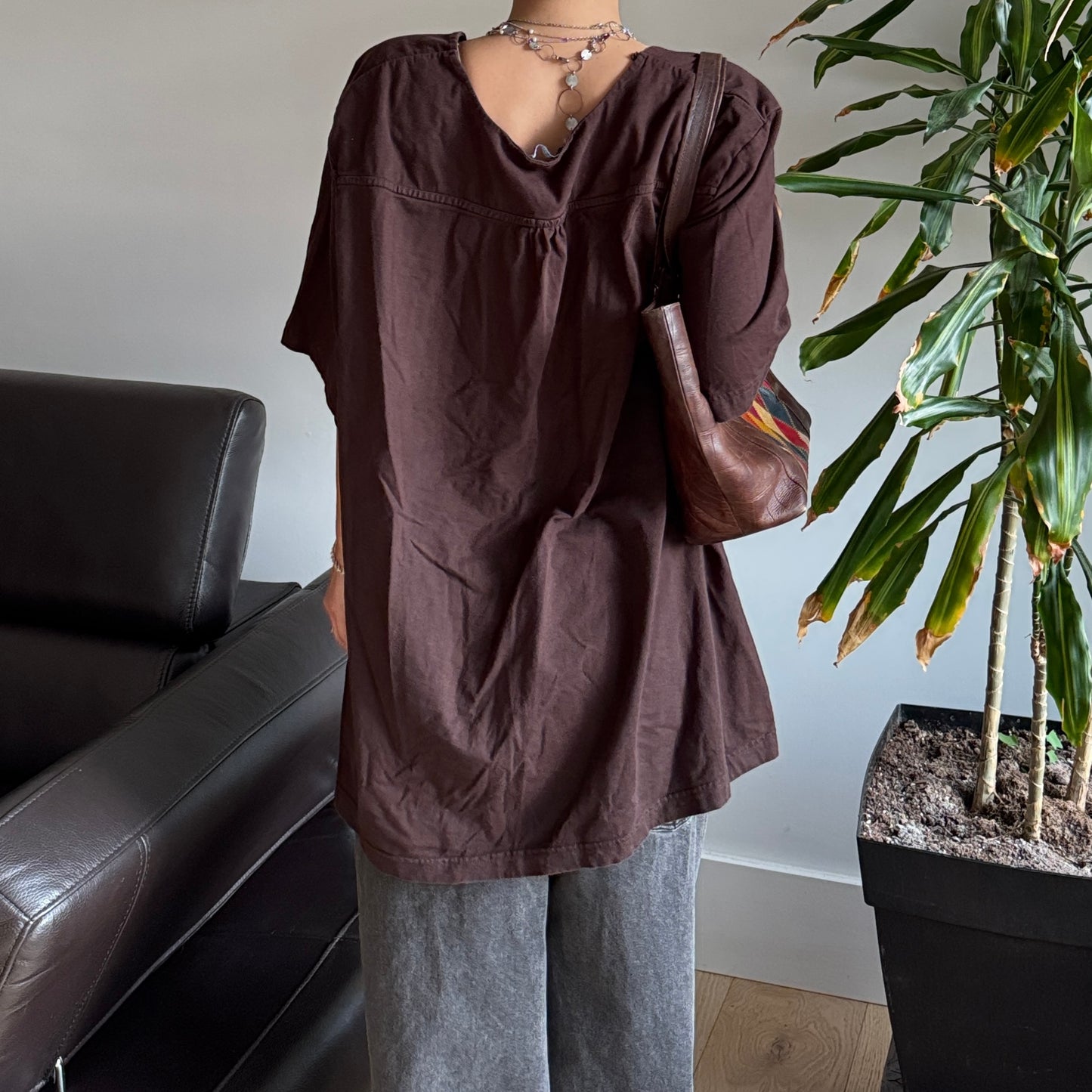 Brown Embroidered Beaded Top