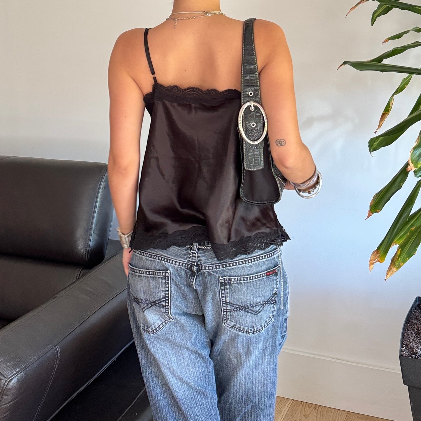 Black Sequin Satin Cami