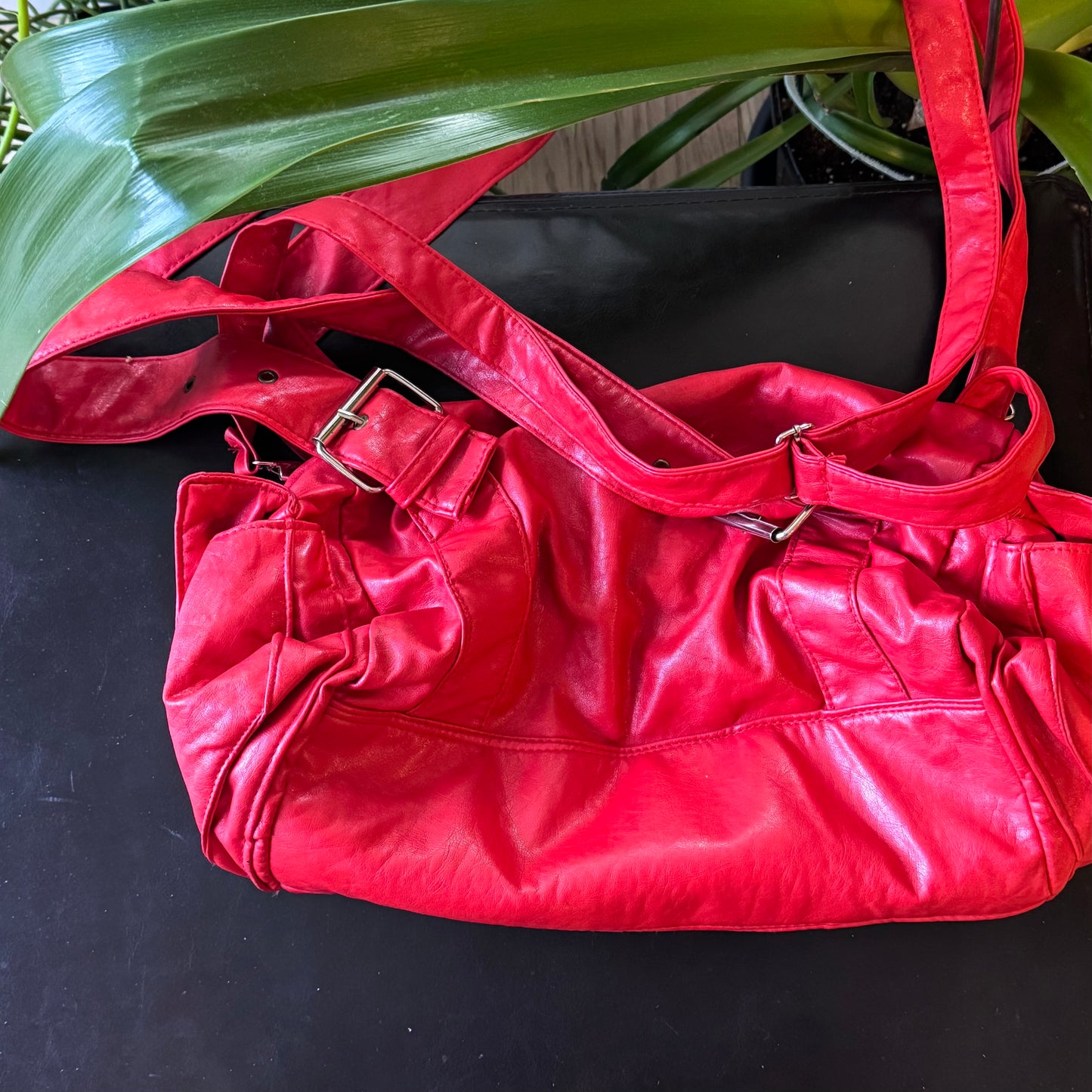 Red Embroidered Leather Bag