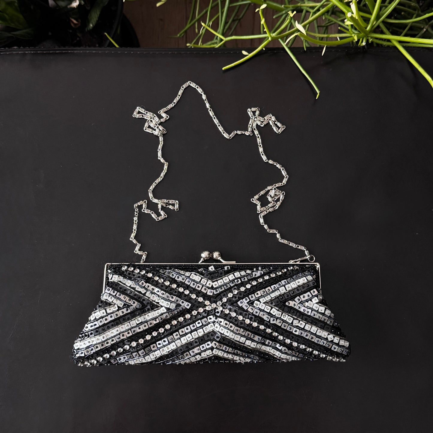 Silver & Black All Beaded Purse