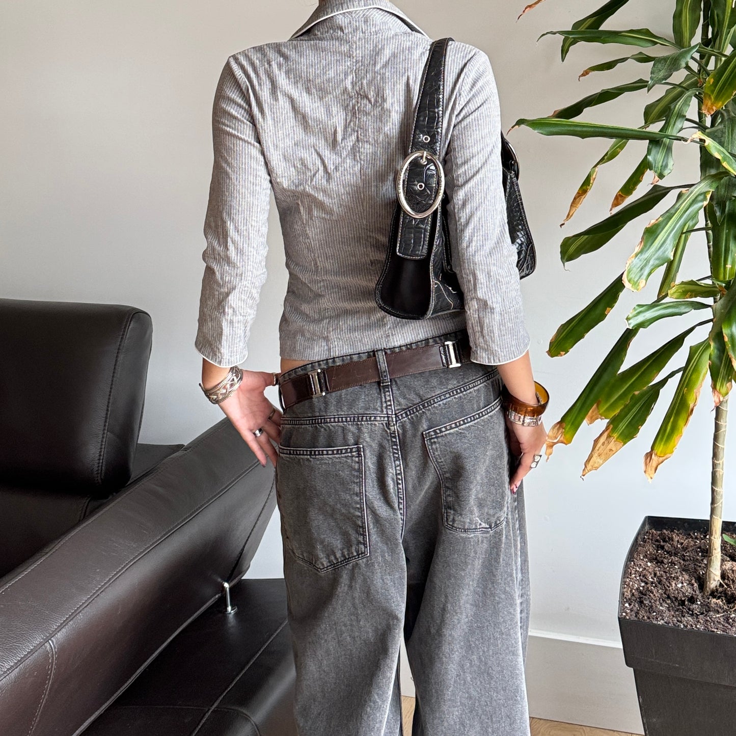 Grey & White Striped Top