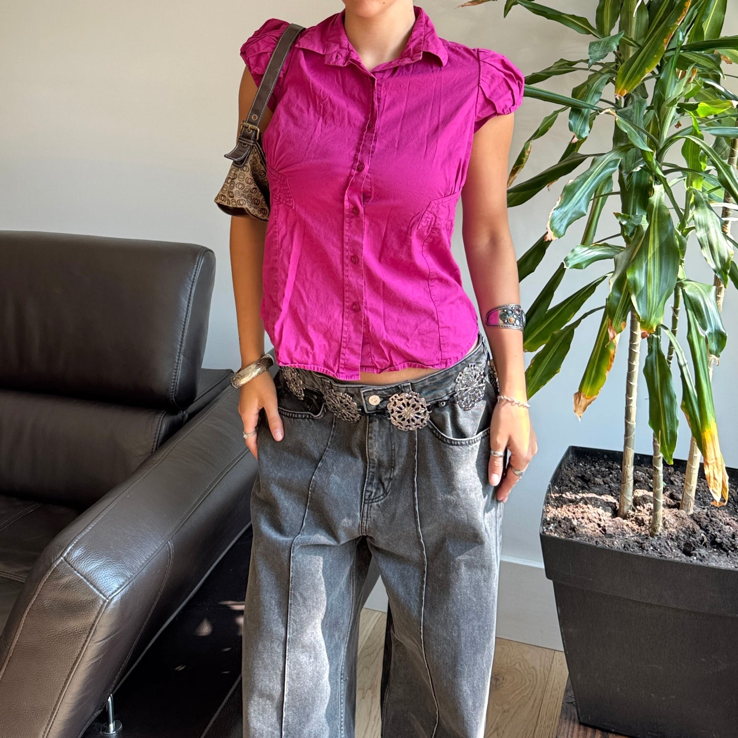 Pink Button-Up Blouse