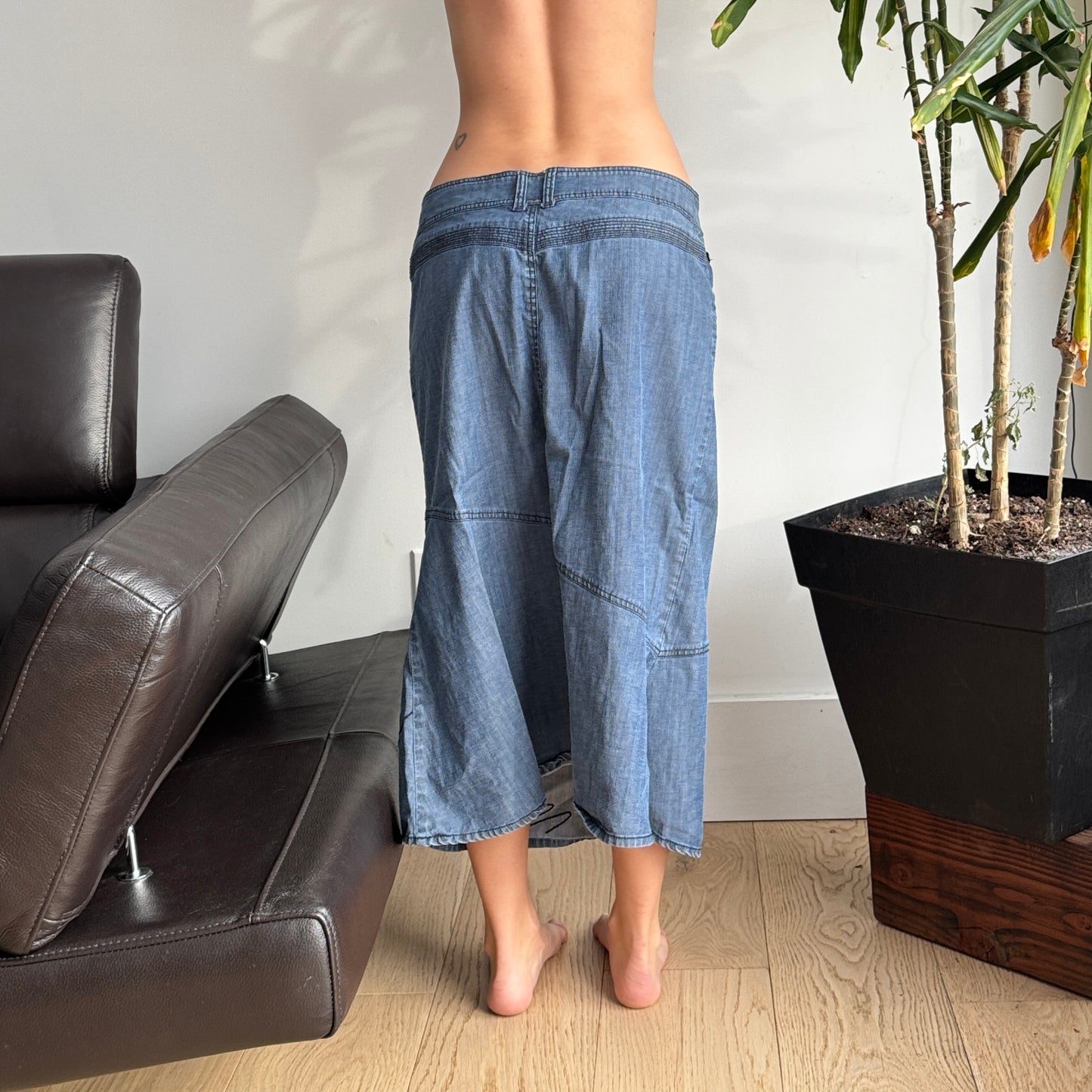 Denim Embroidered Maxi Skirt