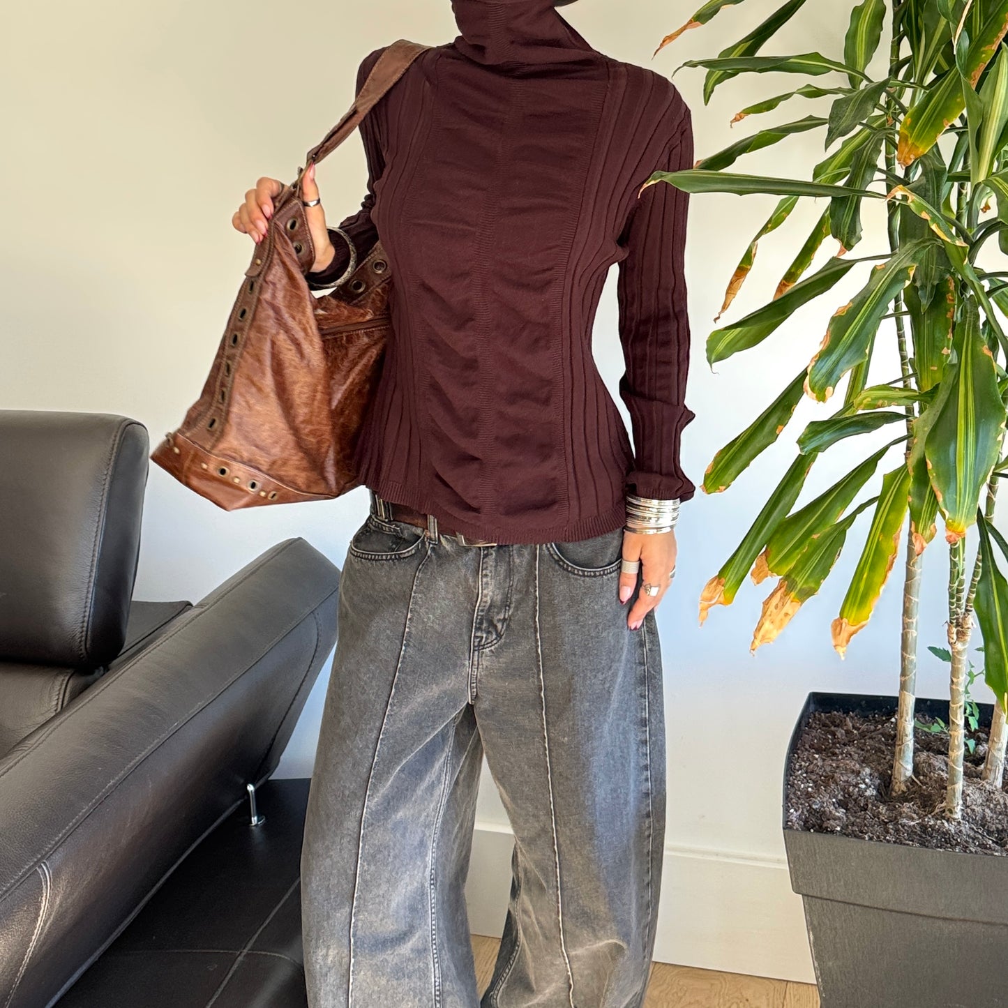 Dark Brown Striped Sweater