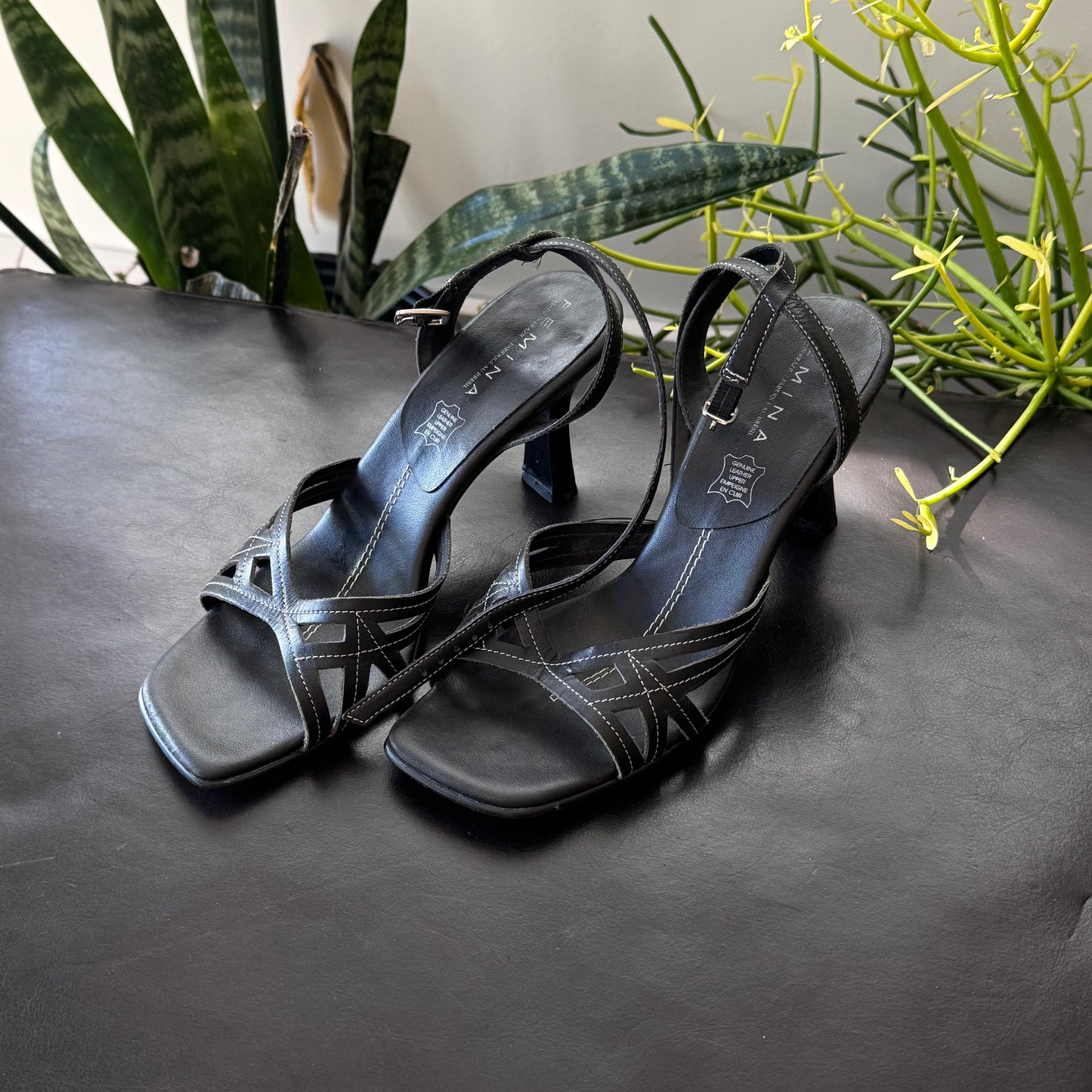 Black Square Genuine Leather Heels