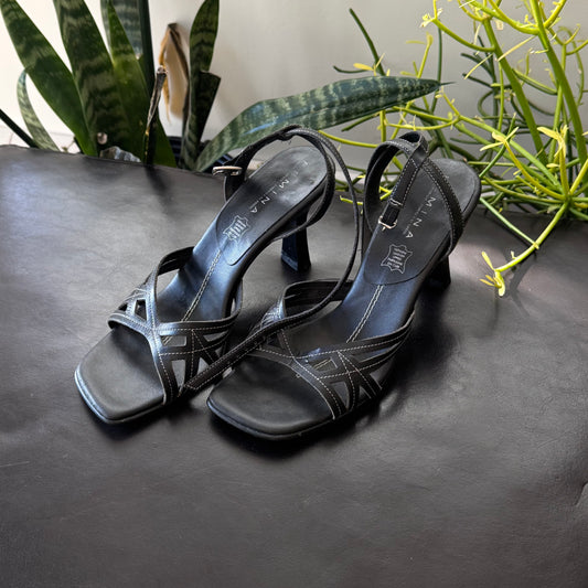 Black Square Genuine Leather Heels