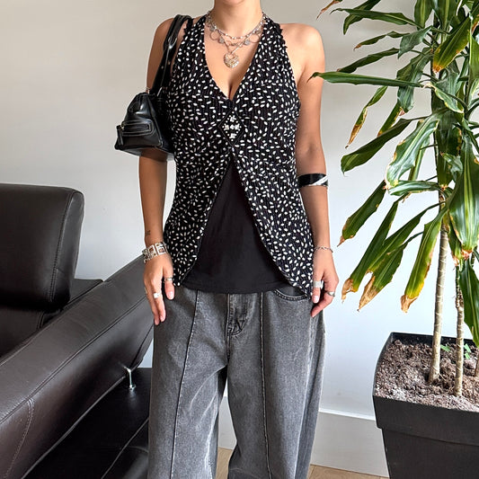 B&W Mesh Layered Top