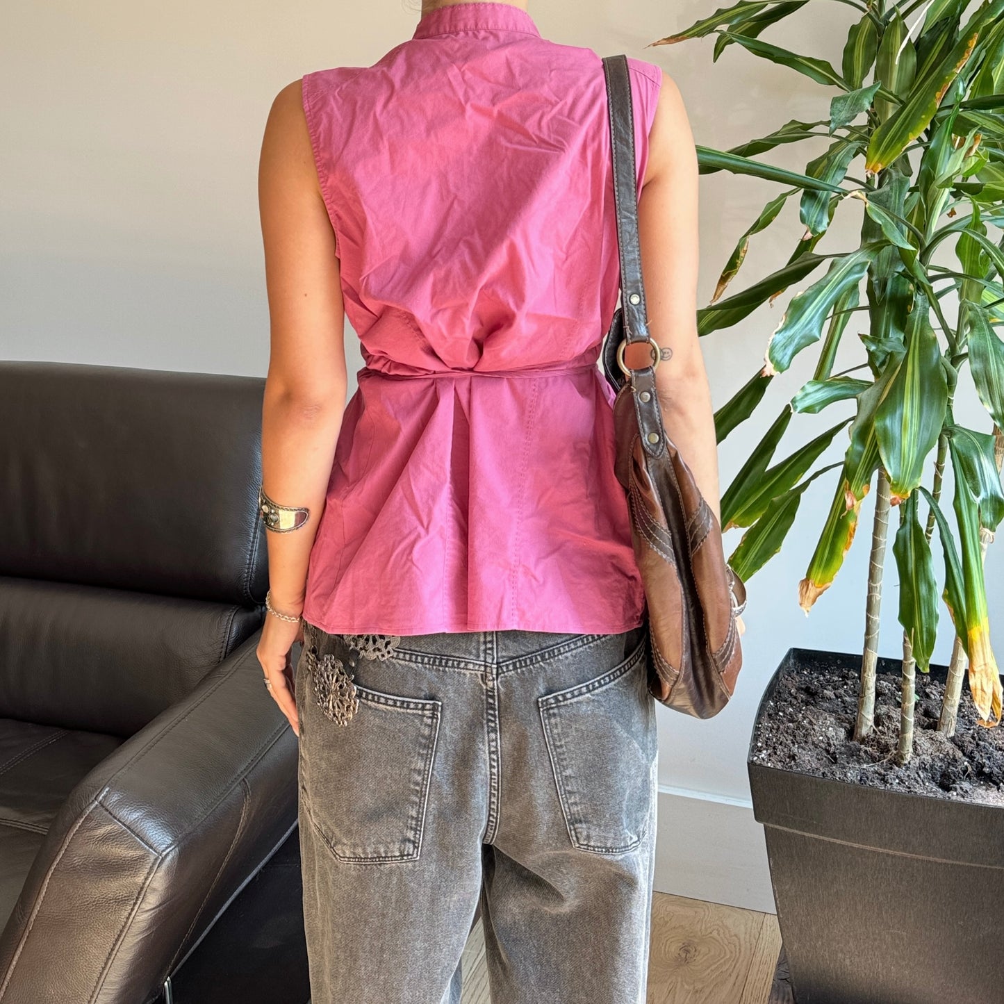 Pink Tie-Up Sleeveless Blouse
