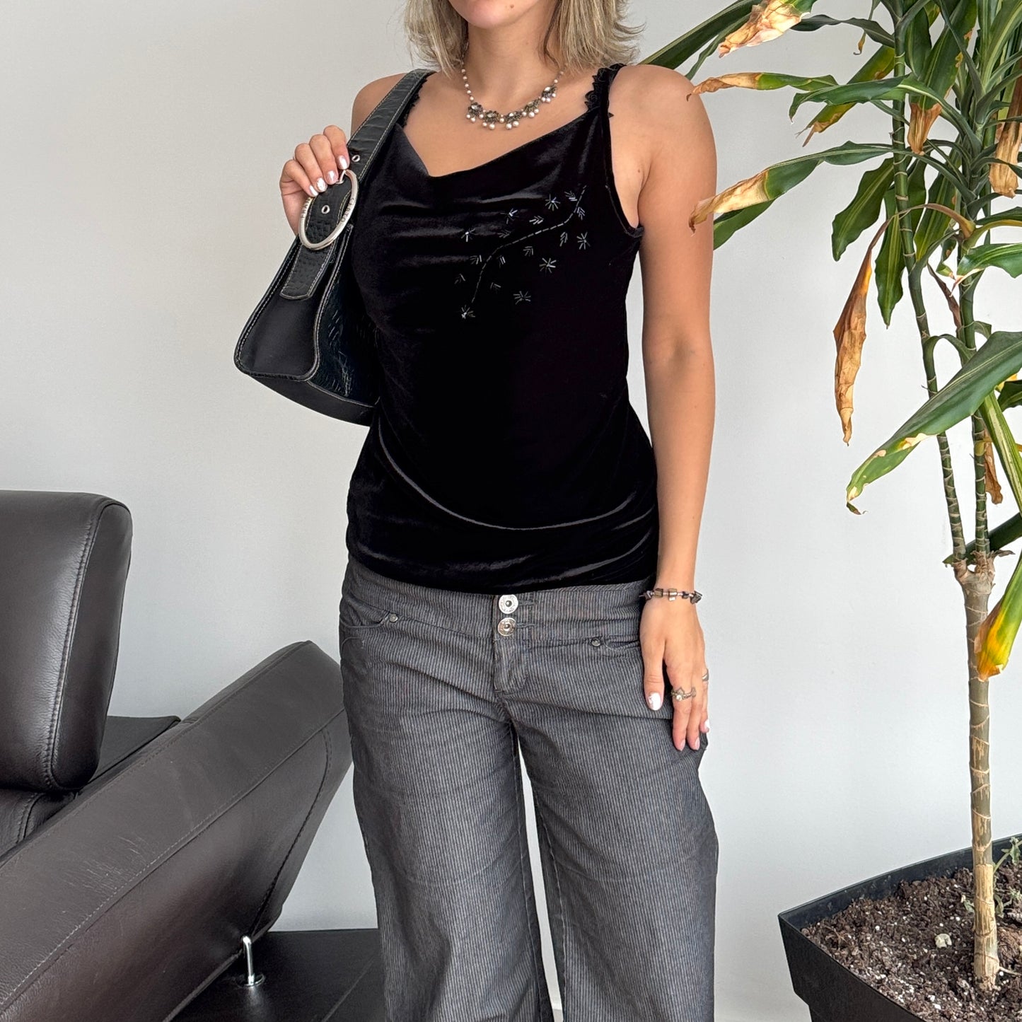 Black Velvet Beaded Top