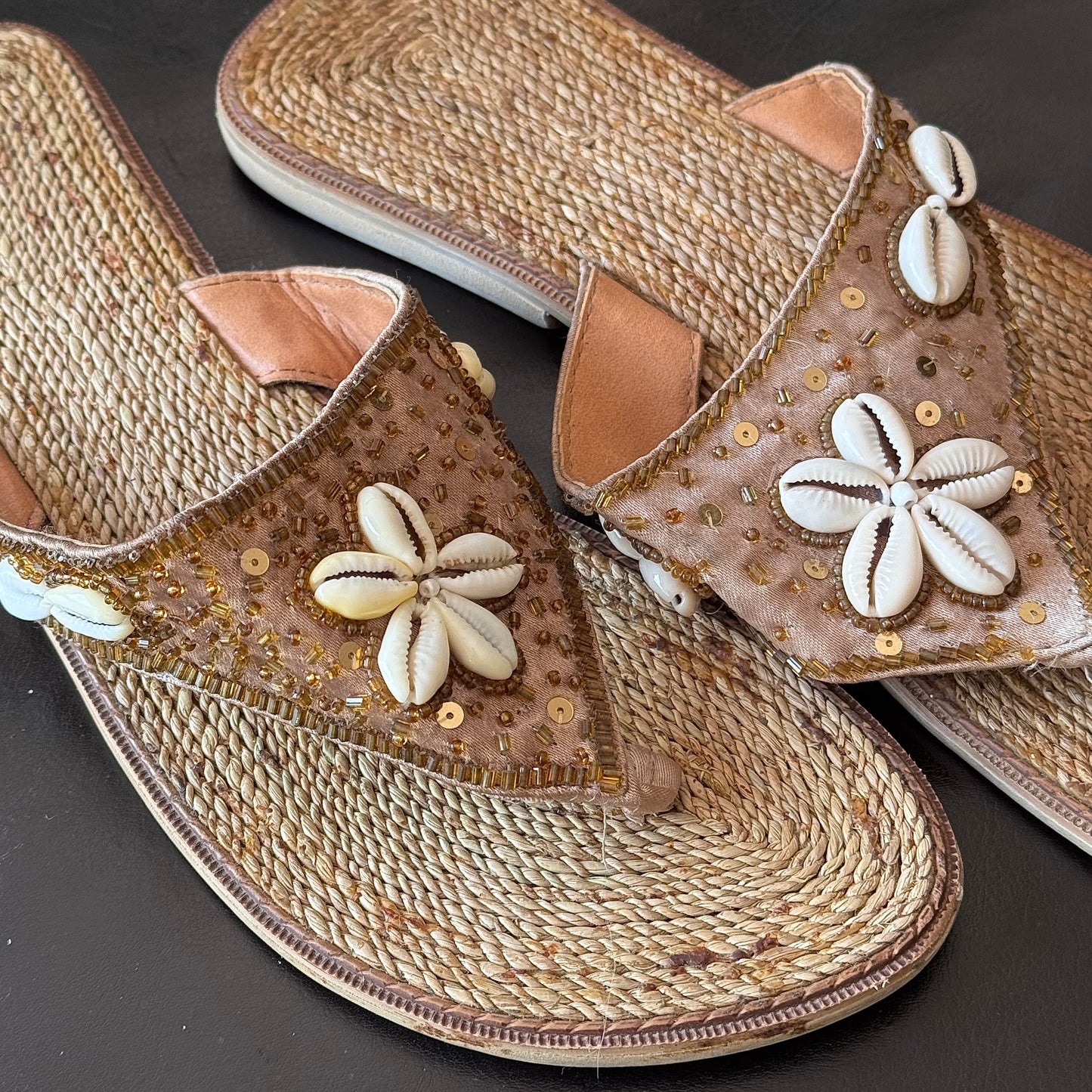 Brown Beaded Shells Sandals