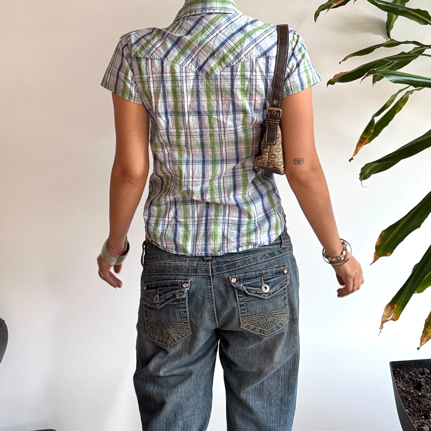 Green & Blue Plaid Blouse