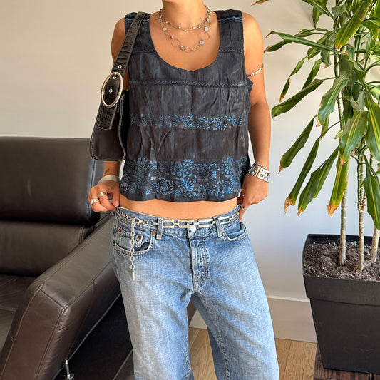 Shades Of Blue Floral Embroidered Top