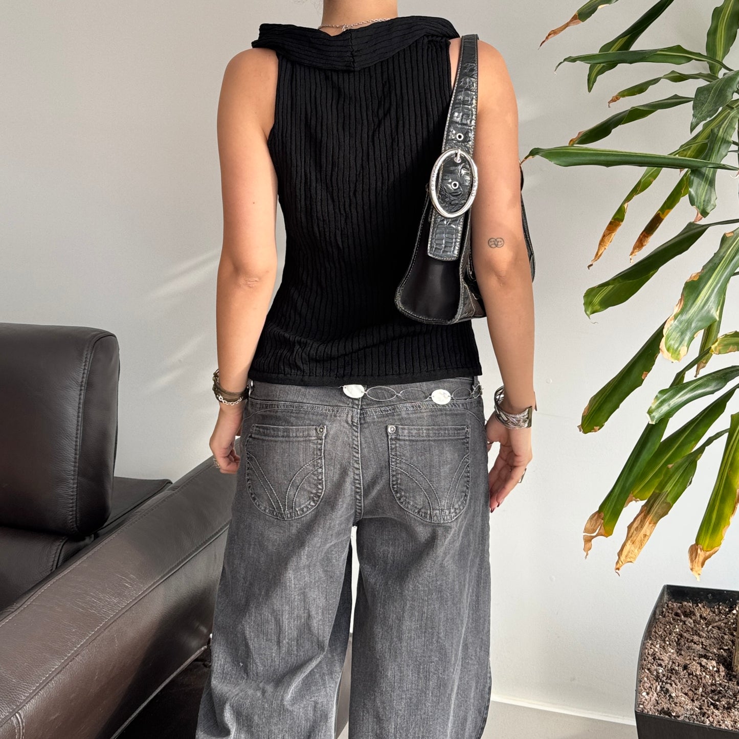 Black Cowl Neck Striped Top