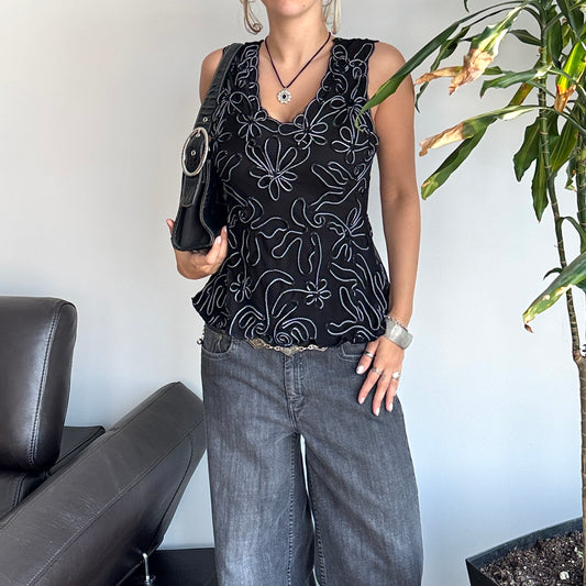 Black Floral Textured Top