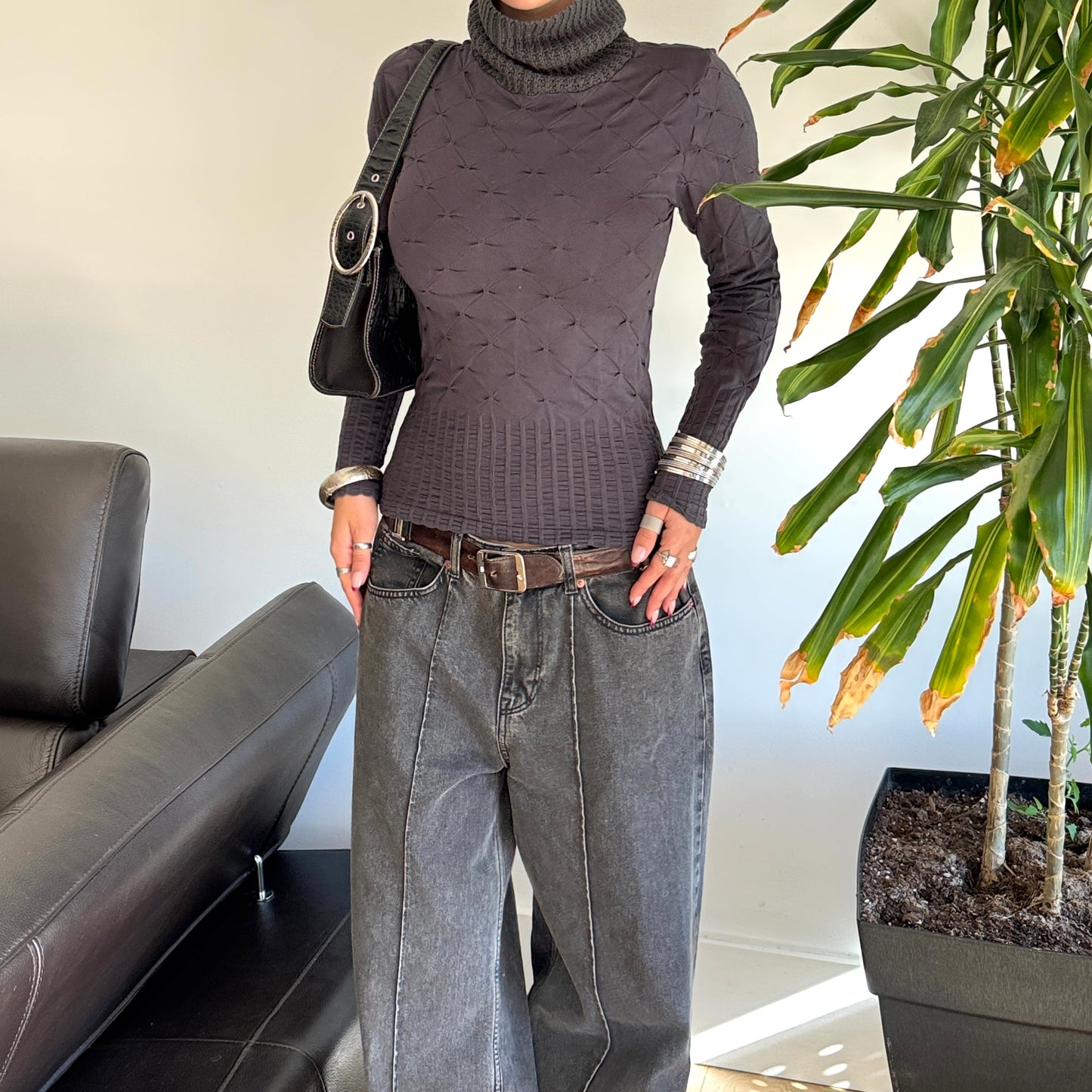 Dark Grey Ruched Top