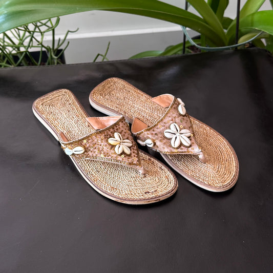 Brown Beaded Shells Sandals