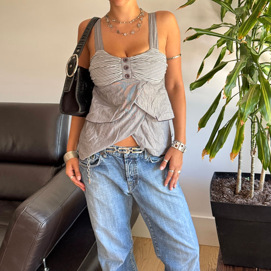 Grey Striped Unique Top