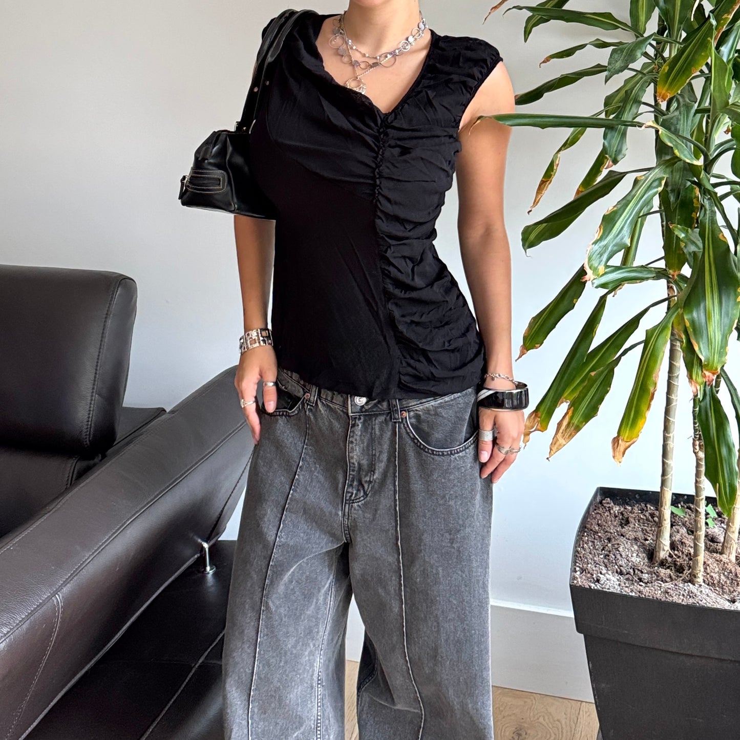 Black Unique Ruffle Top